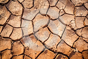 Image of cracked dry land, representing drought and climate change, lack of water and rain. Generative AI