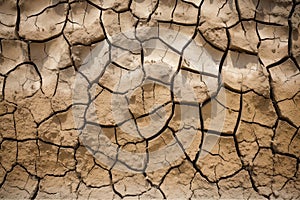 Image of cracked dry land, representing drought and climate change, lack of water and rain. Generative AI