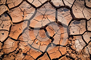 Image of cracked dry land, representing drought and climate change, lack of water and rain. Generative AI