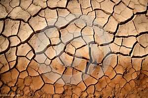Image of cracked dry land, representing drought and climate change, lack of water and rain. Generative AI