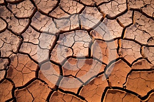 Image of cracked dry land, representing drought and climate change, lack of water and rain. Generative AI