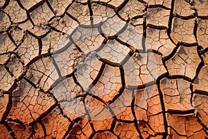 Image of cracked dry land, representing drought and climate change, lack of water and rain. Generative AI