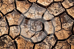 Image of cracked dry land, representing drought and climate change, lack of water and rain. Generative AI