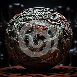 Image created from AI, jade water jar carved with a Chinese dragon