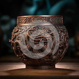 Image created from AI, jade water jar carved with a Chinese dragon