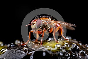 Image created from AI, macro photography of flies, insects,