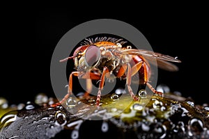 Image created from AI, macro photography of flies, insects