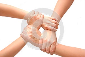 Image of crossed hands isolated white