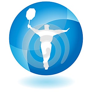 Crossing Guard Holding Stop Sign Button