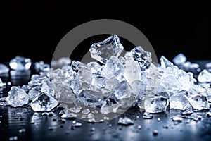 Crushed ice pieces on black background