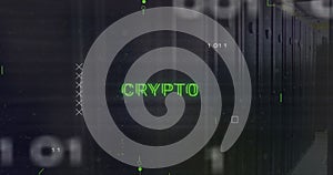 Image of crypto text and digital data processing over computer servers