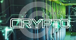 Image of crypto text over computer servers