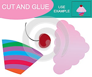 Image of cupcake with cherry. Cut and glue. Educational game for children.