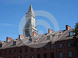 Image of the Custom House Tower towering over its surrounding buildings