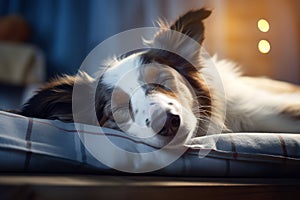 Image of cute border collie dog lying on sleeping cushion. Pet. Animals