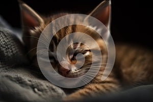 Image of cute brown tabby cat sleeping. Pet. illustration. Generative AI