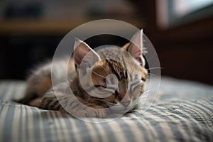 Image of cute brown tabby cat sleeping. Pet. illustration. Generative AI photo