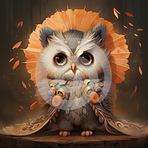 image of Cute furry baby monster owl