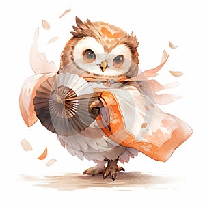 image of Cute furry baby monster owl on white background