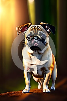 image of the cute happy domestic dog loitering at the park during golden hour.