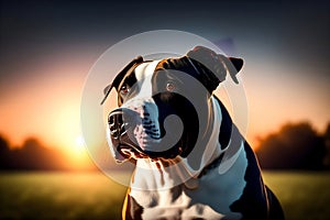 image of the cute happy domestic dog loitering at the park during golden hour.