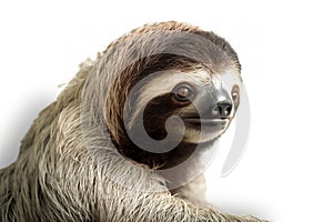 Image of a cute sloth on white background. Wildlife Animals. Illustration. Generative AI