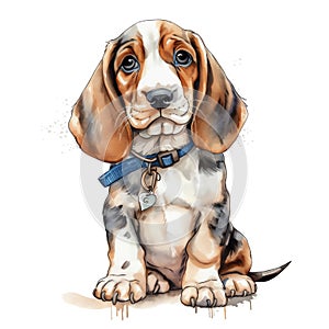 cute watercolor Basset dog breed illustration photo