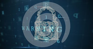 Image of cyber attack warning over online security padlock