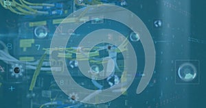 Image of cyber security data processing against close up of a computer server