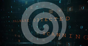 Image of cyberattack text, data processing over security padlock