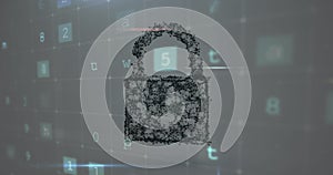 Image of cyberattack text, data processing over security padlock