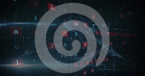 Image of cyberattack text, data processing over security padlock