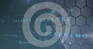 Image of cyberattack warning text and numbers changing over hexagons