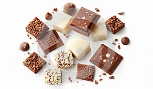 The image is a 3D illustration of a chocolate splash, with dark and white milk chocolate pouring, and it includes a clipping path