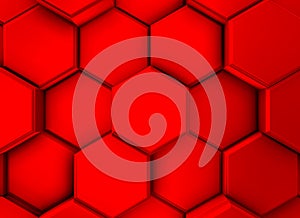 Image of 3d redish hexagons with metalic bright and shadows.