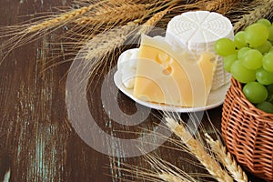 image of dairy products and fruits. Symbols of jewish holiday - Shavuot