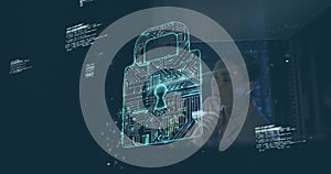 Image of data over caucasian female if technician using tablet by computer server