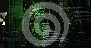 Image of data processing against close up of a computer server