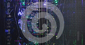 Image of data processing against close up of a computer server