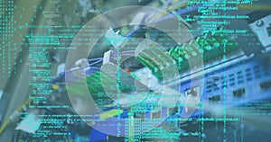 Image of data processing against close up of computer server