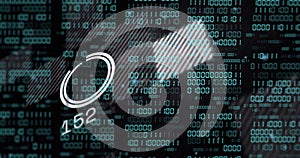 Image of data processing and binary coding over globe on black background