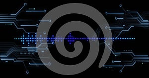 Image of data processing and circuit board over dark background