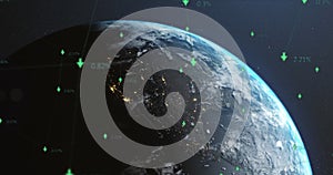 Image of data processing and connections over globe on blue background