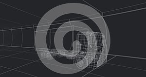 Image of data processing 3d car model over grid on black background