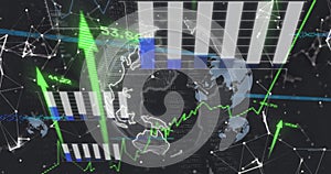 Image of data processing and diagrams over globe