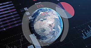 Image of data processing and diagrams over globe