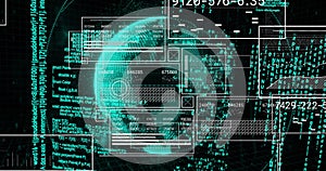 Image of data processing and diagrams over globe