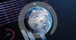 Image of data processing and diagrams over globe