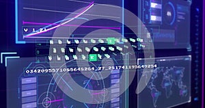Image of data processing and diagrams over globe and world map