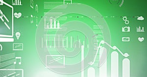 Image of data processing and digital icons over green background